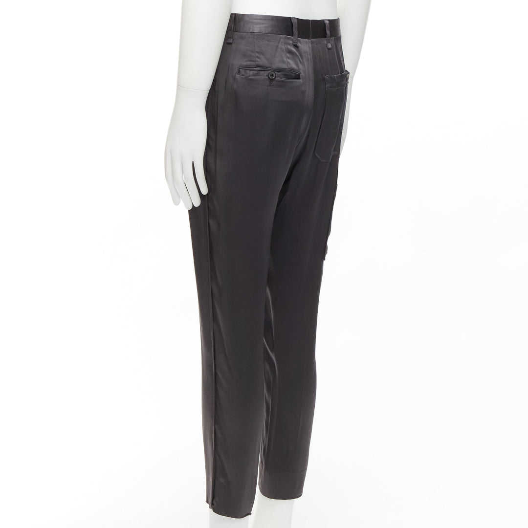 LANVIN grey acetate blend pleated front back pockets cuffed pants IT46 S