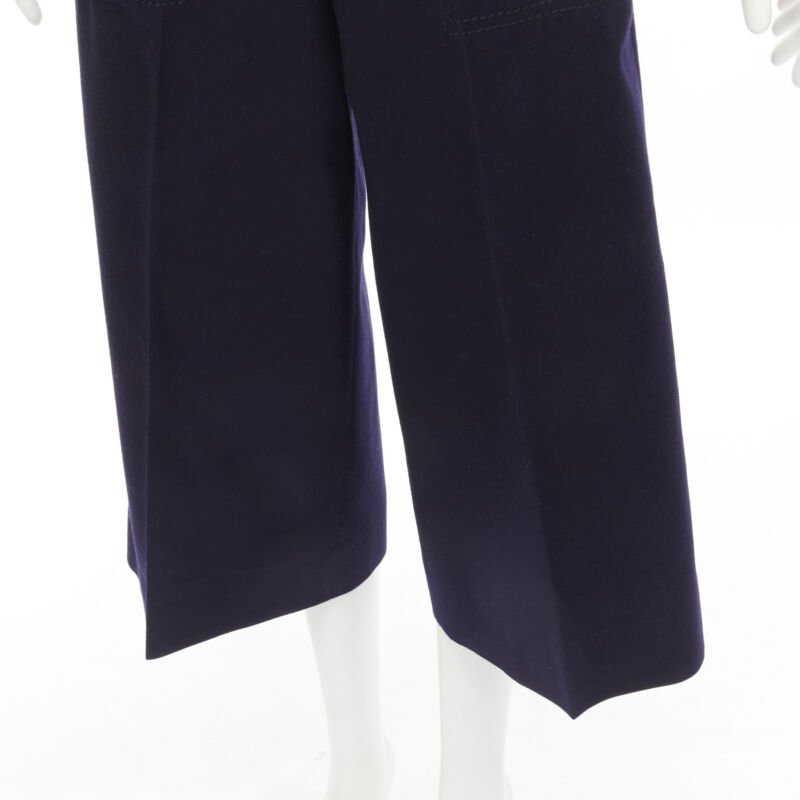 SACAI 2016 navy wool gold grommet stud trim wide leg culotte pants JP2 M