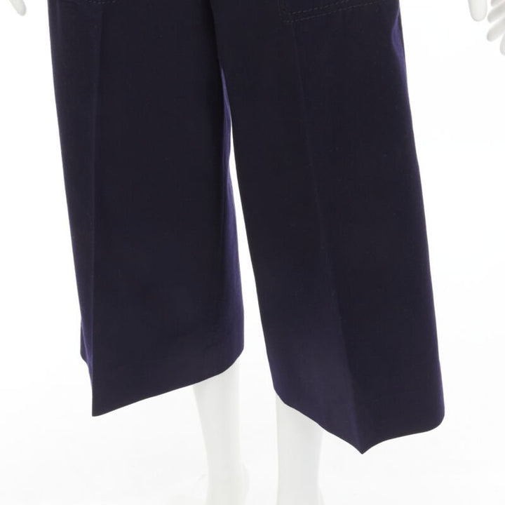 SACAI 2016 navy wool gold grommet stud trim wide leg culotte pants JP2 M