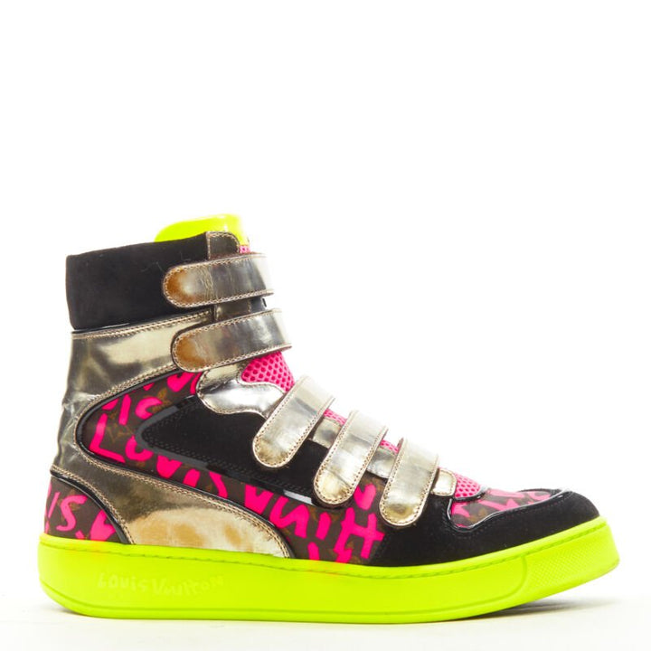 LOUIS VUITTON Stephen Sprouse silver pink Graffiti monogram hi top sneaker EU36