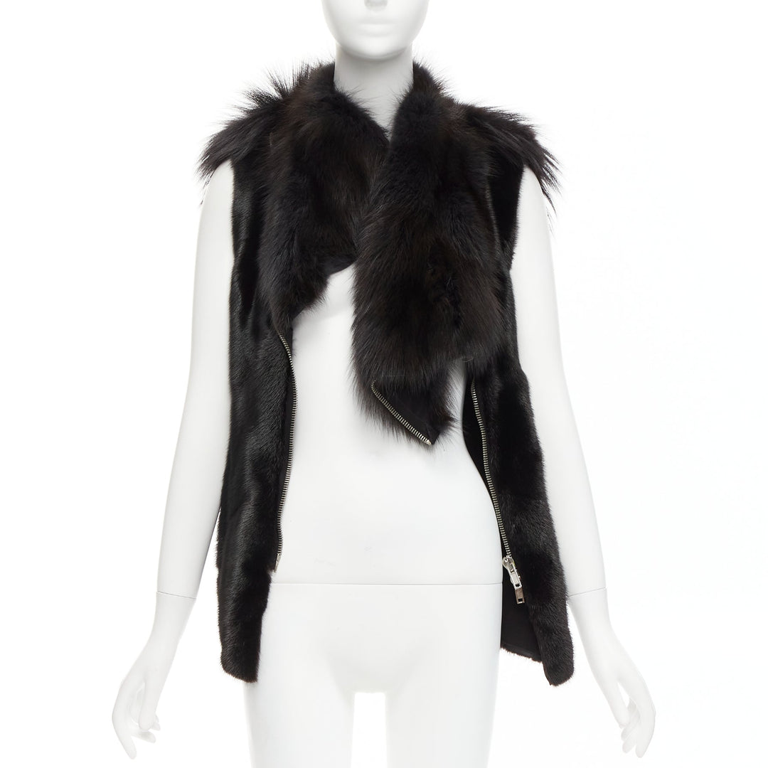 rare RICK OWENS Palais Royale black mixed fur asymmetric zipper vest top jacket