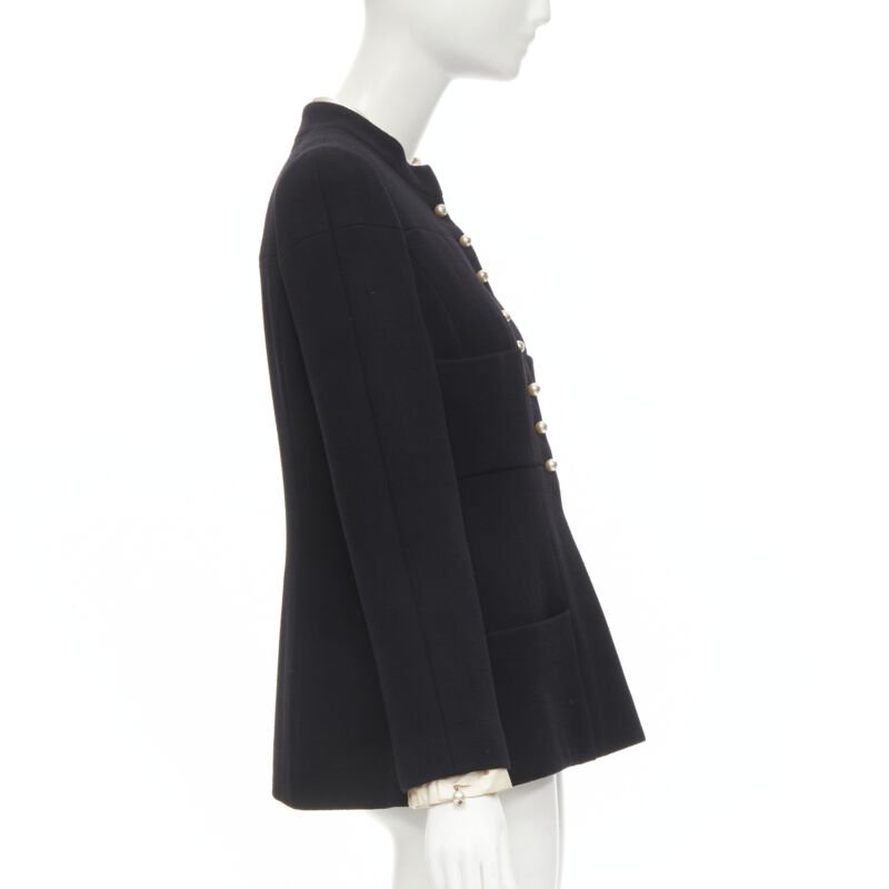 CHANEL 97A Vintage black wool CC pearl buttons panelled 4-pocket jacket FR40 M
