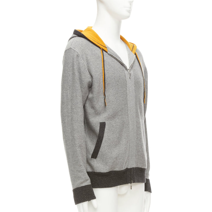 LORO PIANA 100% baby cashmere grey tiger print reversible hoodie zip up M