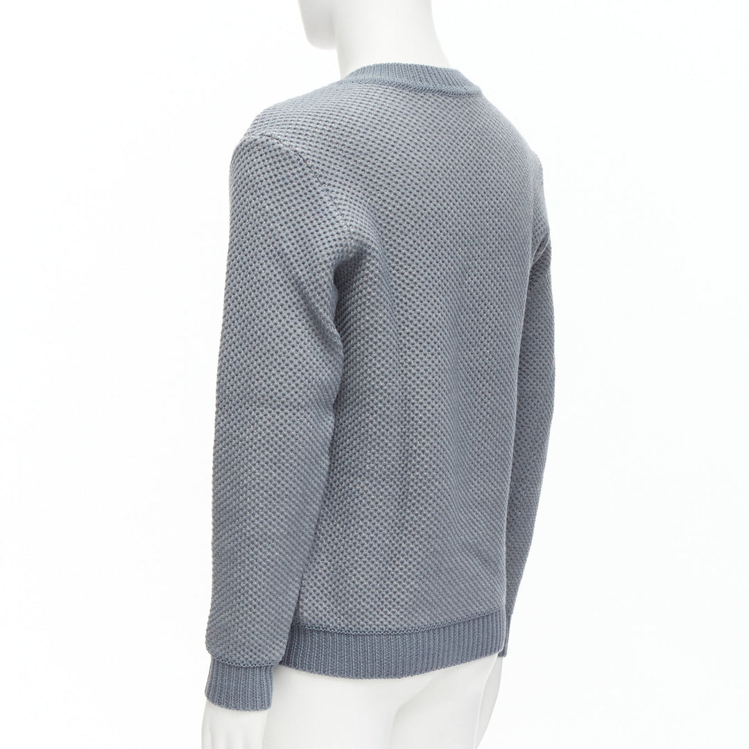 STEPHEN SCHNEIDER 100% textured waffle wool grey crew neck sweater Sz 4 L