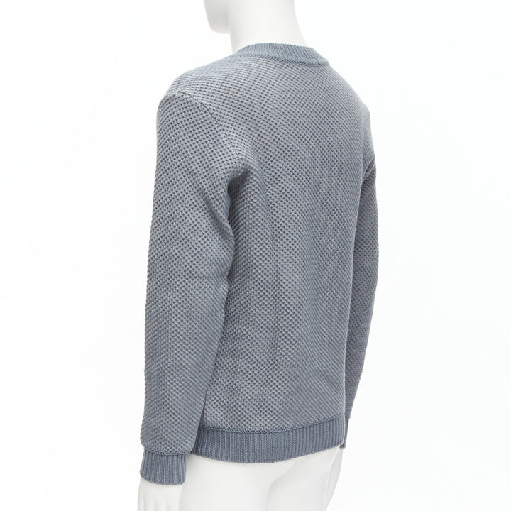STEPHEN SCHNEIDER 100% textured waffle wool grey crew neck sweater Sz 4 L