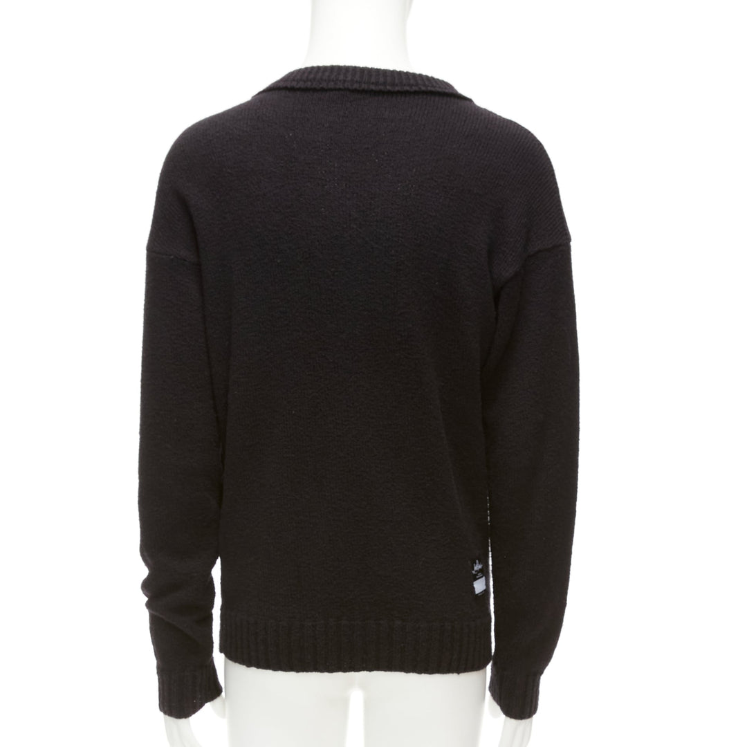 LORO PIANA 2021 Hiroshi Fujiwara black cotton logo tab round neck knit sweater M