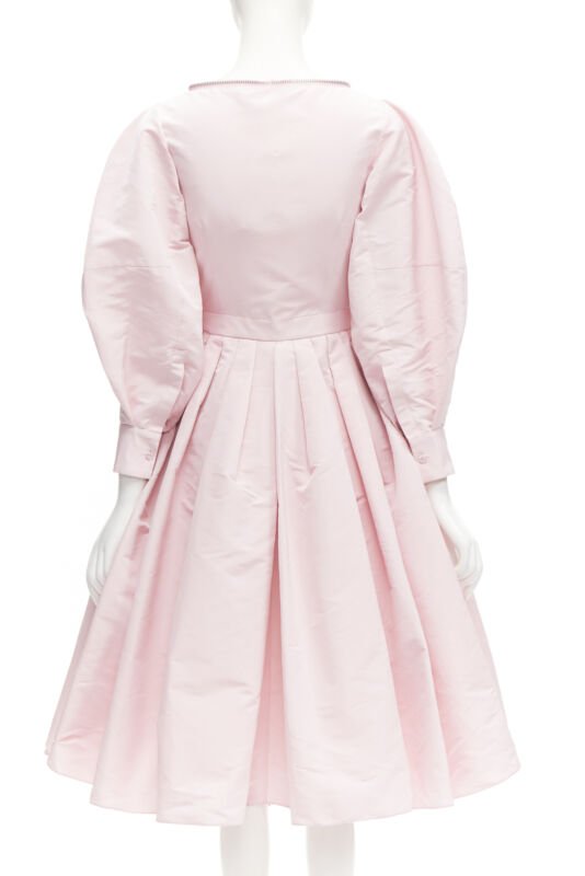 ALEXANDER MCQUEEN faille light pink ballon sleeve technical dress IT38 XS