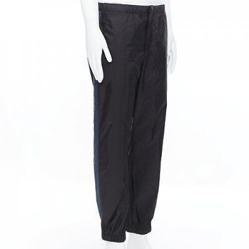 PRADA 2018 black blue nylon side stripe toggle gabardine track pants L