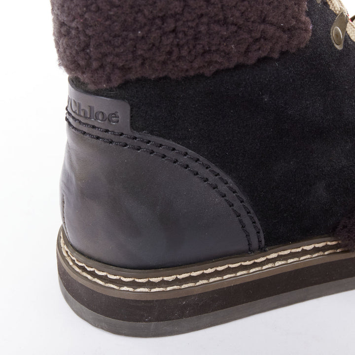 SEE BY CHLOE Eileen brown shearling black suede mountain hiking boots EU37