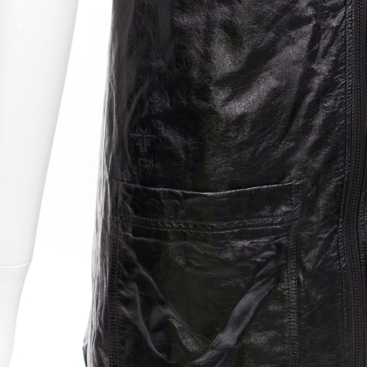 CHRISTIAN DIOR 2022 black crinkled lambskin leather CD logo dungare dress FR36 S