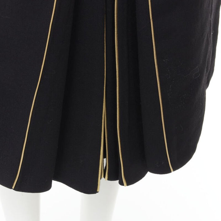 MARNI black wool gold piping flared vent knee skirt IT40 S