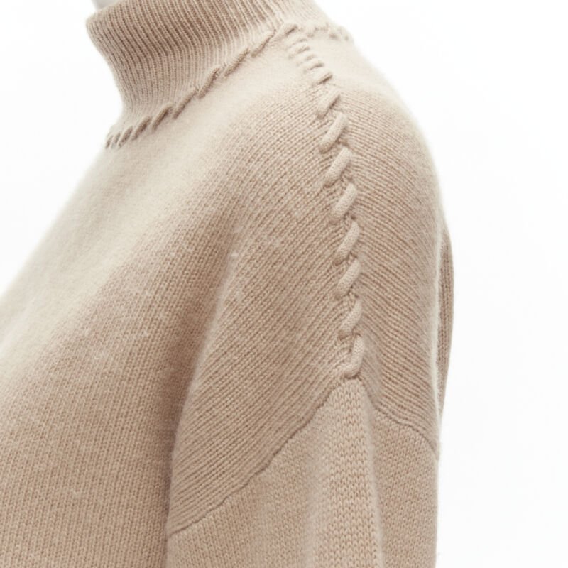 THEORY 100% cashmere light brown whipstitch detail dropped shoulder turtleneck S