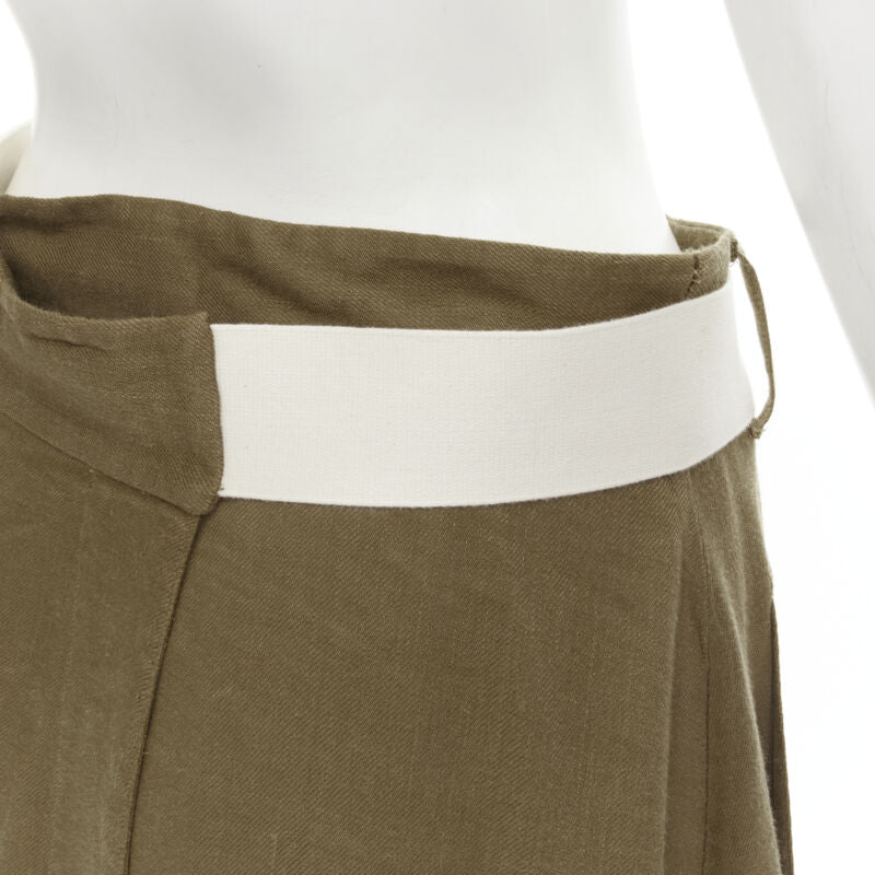 TIBI safari brown linen blend wide canvas belted wrap midi skirt US6 S