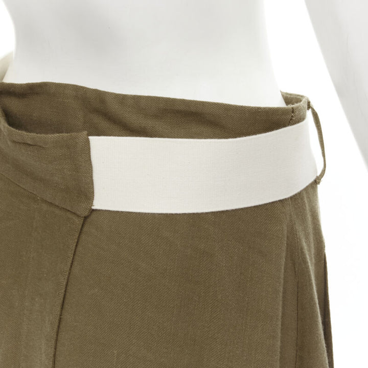 TIBI safari brown linen blend wide canvas belted wrap midi skirt US6 S