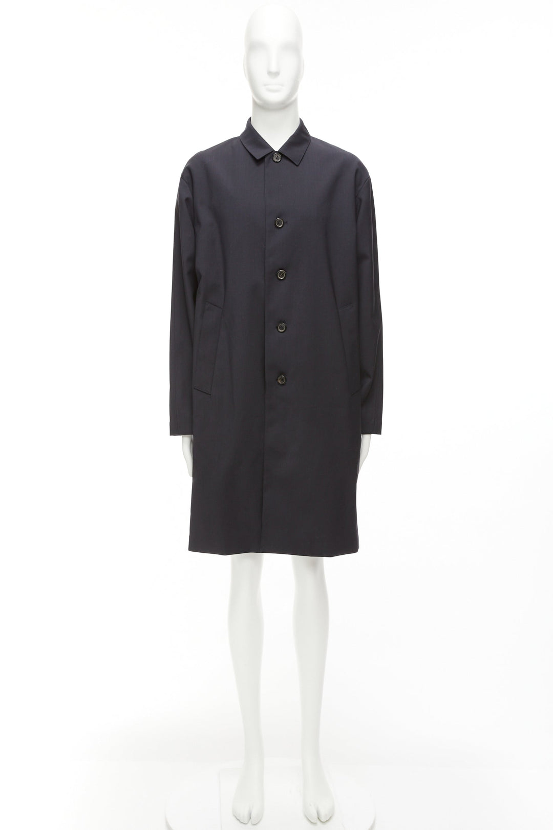 SOLID HOMME black 100% wool taped lining longline minimal rain coat IT48 M