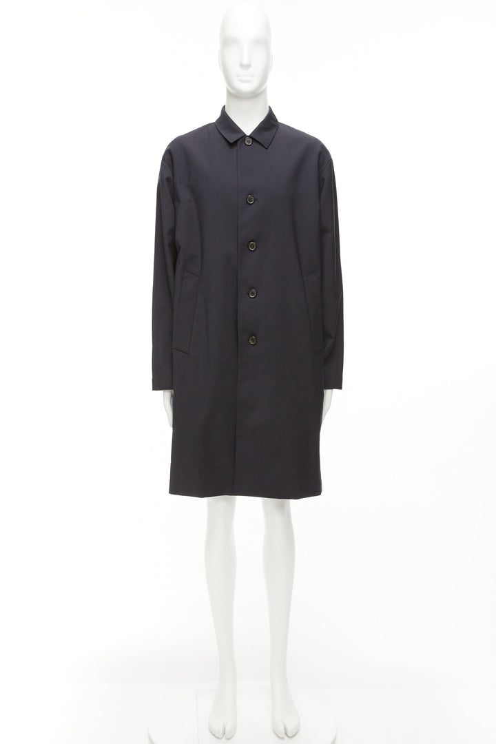 SOLID HOMME black 100% wool taped lining longline minimal rain coat IT48 M