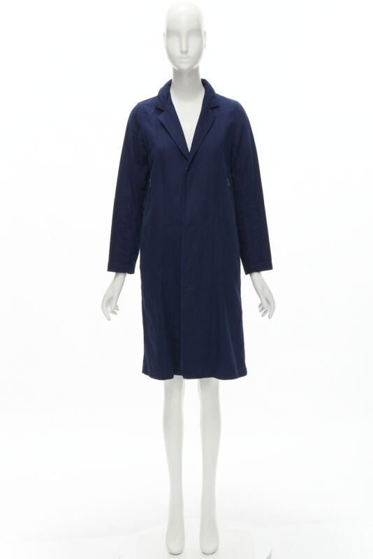 ZUCCA navy blue cotton linen green zipper over coat S
