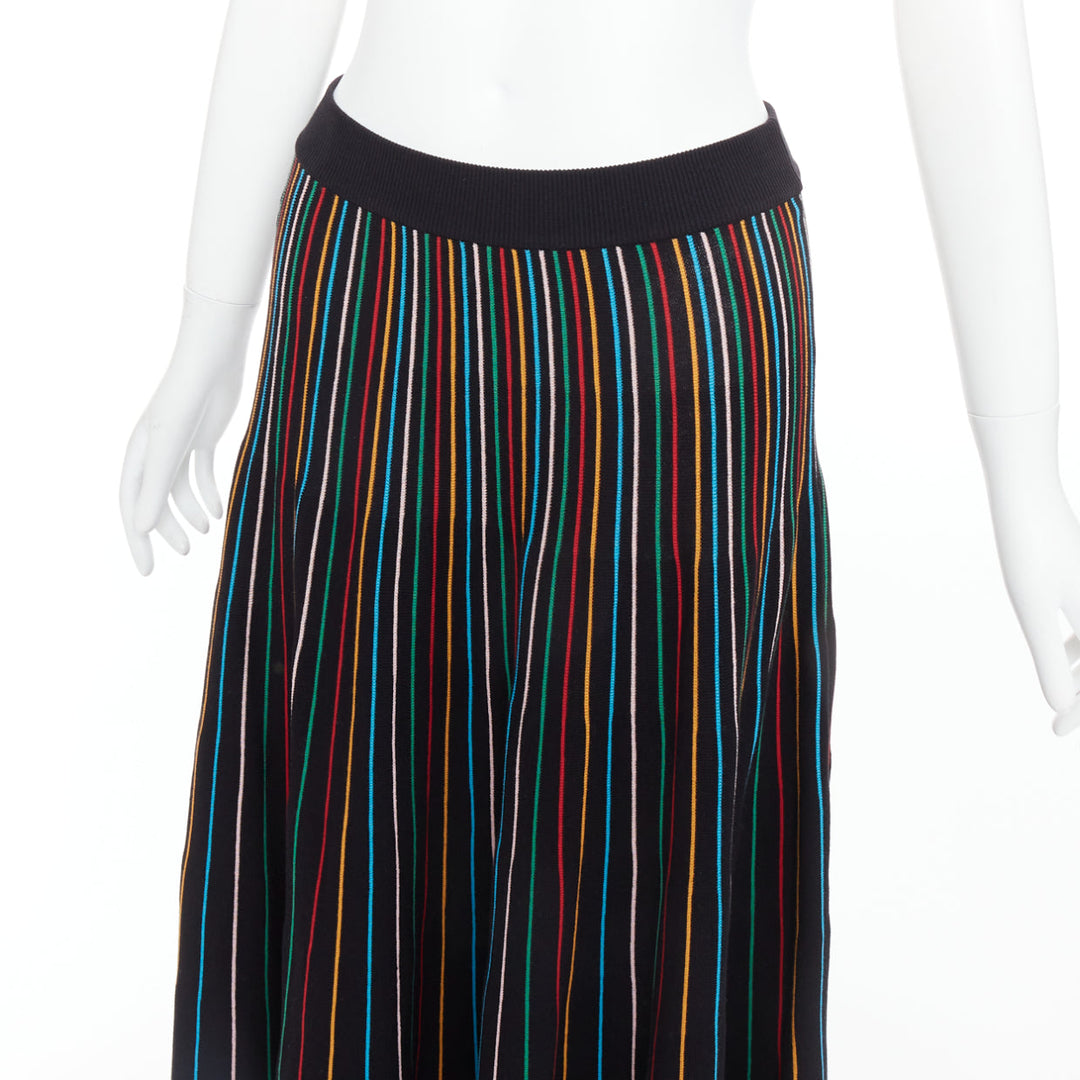 RED VALENTINO black rainbow stripe cotton blend knitted midi skirt S