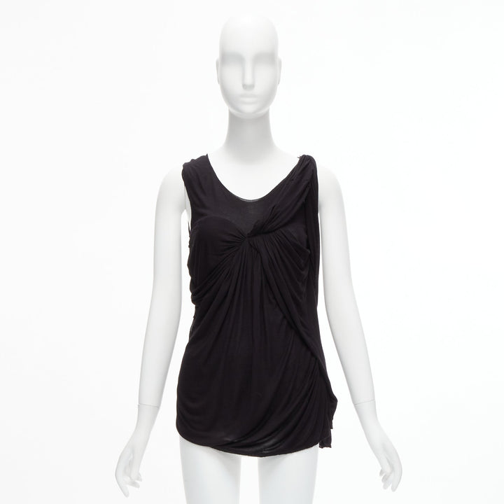 LANVIN black asymmetric draped bust scoop neck sleeveless tank top FR32 XXS
