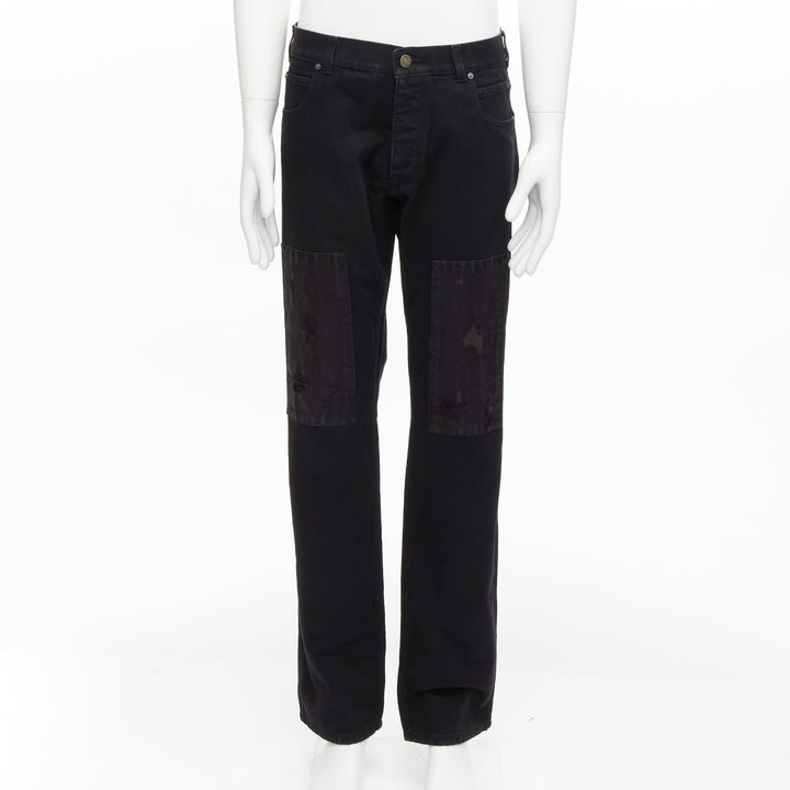 CALVIN KLEIN 205W39NYC Raf Simons black distressed satin patch washed jeans 31"