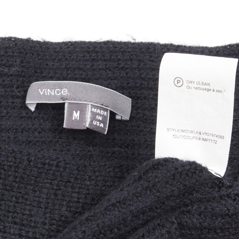 VINCE black merino wool blend boat wide boat neck high low sweater M