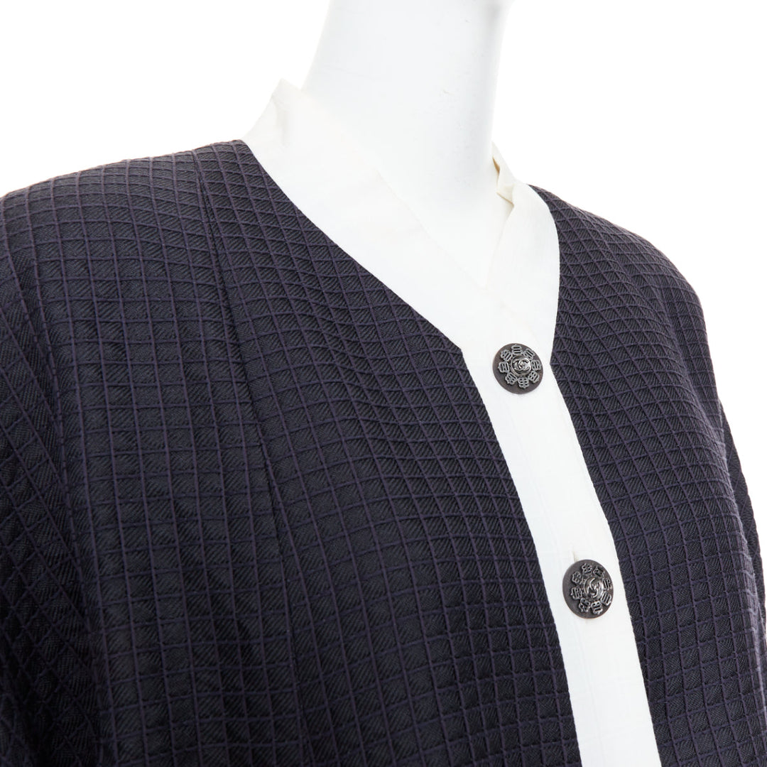 CHANEL 16C Paris Seoul Runway navy white silk cotton hanbok jacket FR36 S