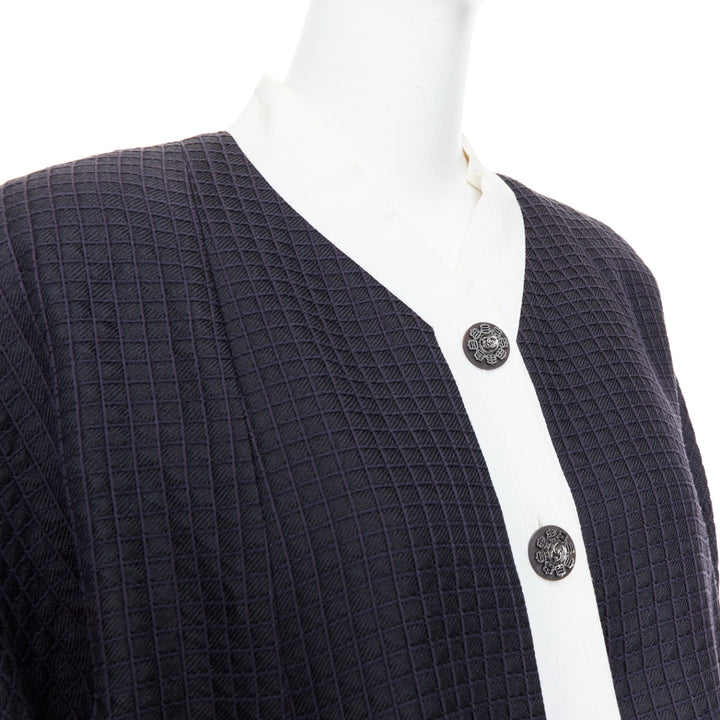 CHANEL 16C Paris Seoul Runway navy white silk cotton hanbok jacket FR36 S