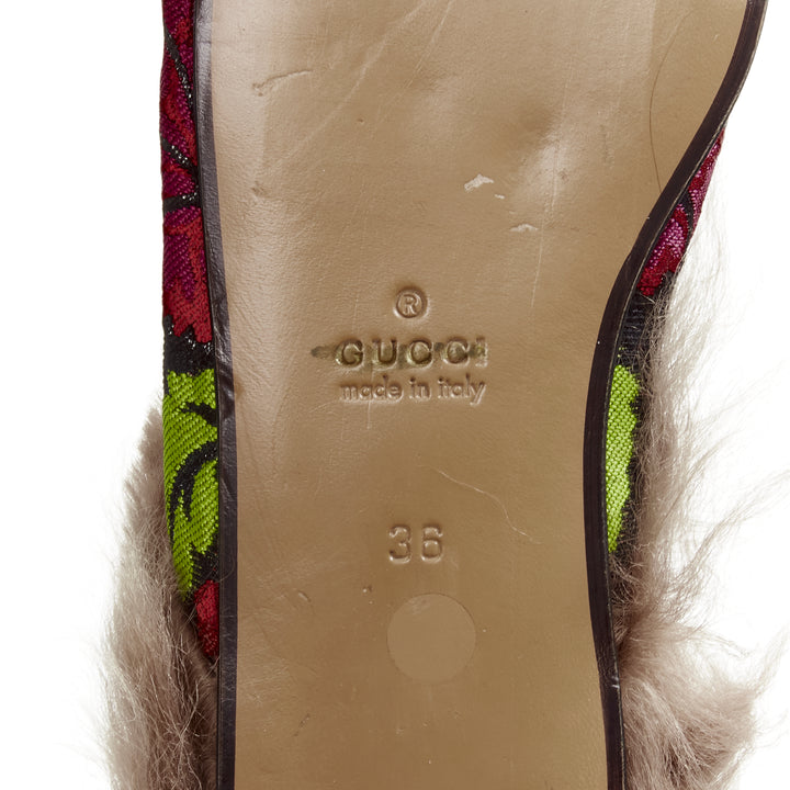 GUCCI Alessandro Michele Princetown floral jacquard fur lined loafer EU36
