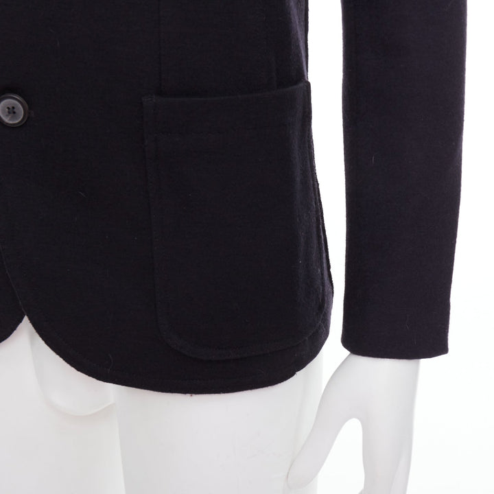 LANVIN black navy bicolour wool blend pocketed blazer jacket FR44 XS