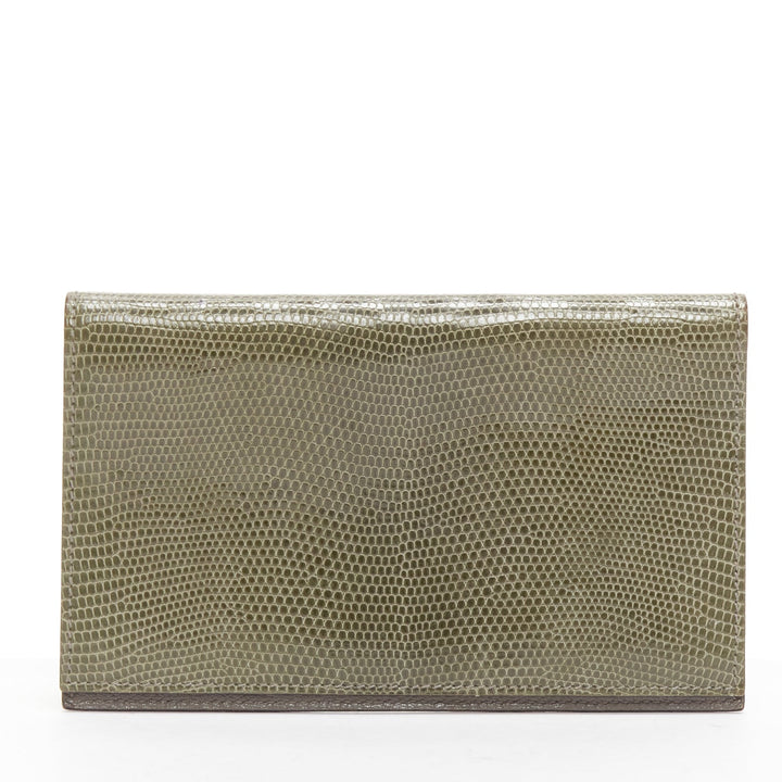 HERMES grey scaled leather silver hardware bifold long wallet