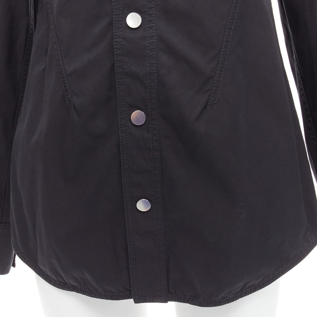 BOTTEGA VENETA black cotton blend 3D cut sleeves snap button shirt IT36 S