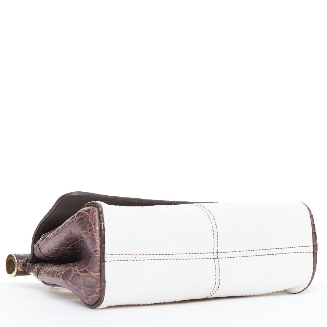 DOLCE GABBANA Miss Sicily brown white mixed scaled leather crossbody bag