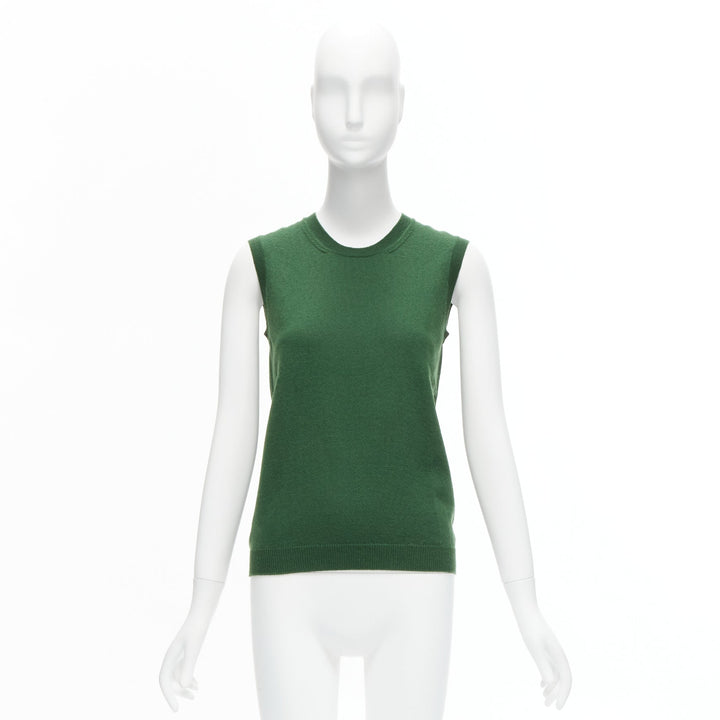 JIL SANDER 100% cashmere forest green crew neck sleeveless sweater vest FR34 XS