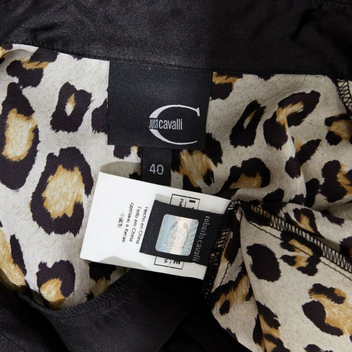 JUST CAVALLI 100% silk black leopard  button front shirt IT40 S