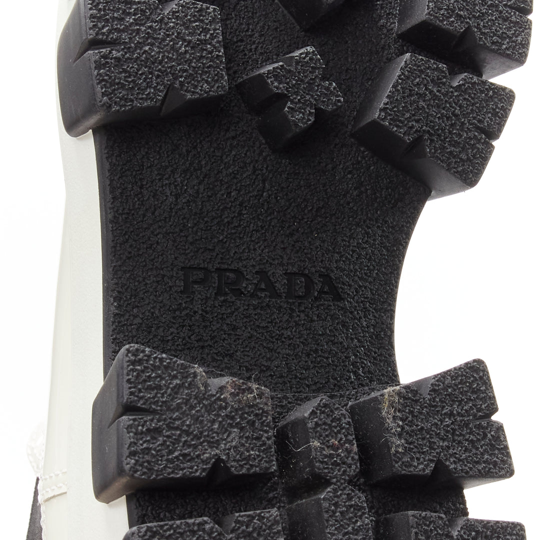 PRADA 2019 Monolith white patent lug sole platform ankle boot  EU36