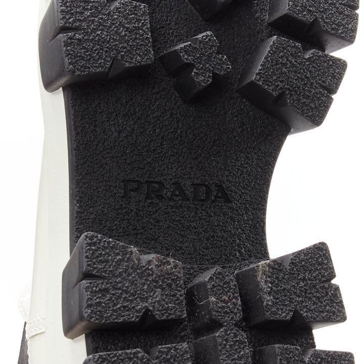 PRADA 2019 Monolith white patent lug sole platform ankle boot  EU36