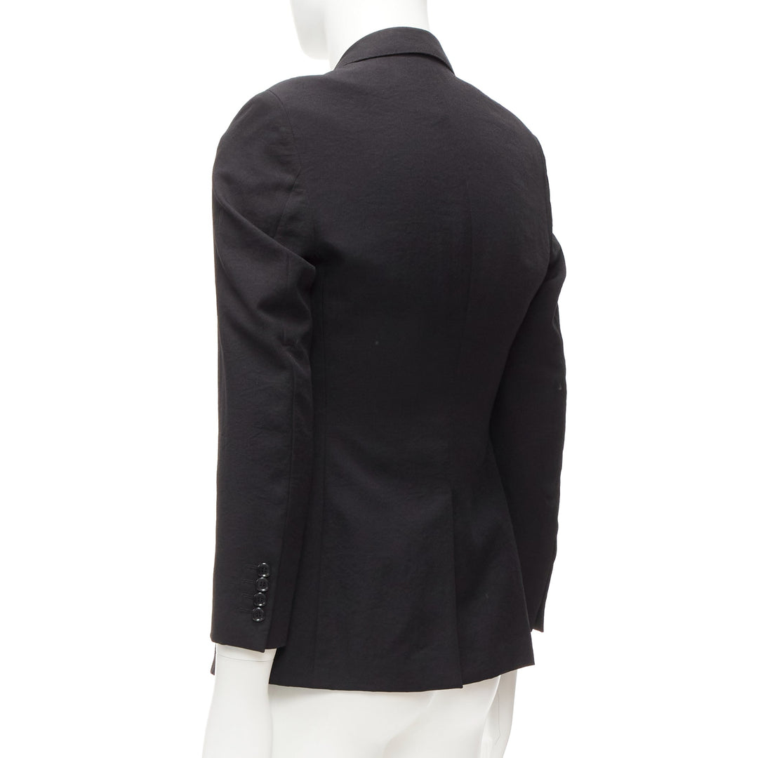 LANVIN black waffle low shine single breast minimal suit blazer EU44 XS