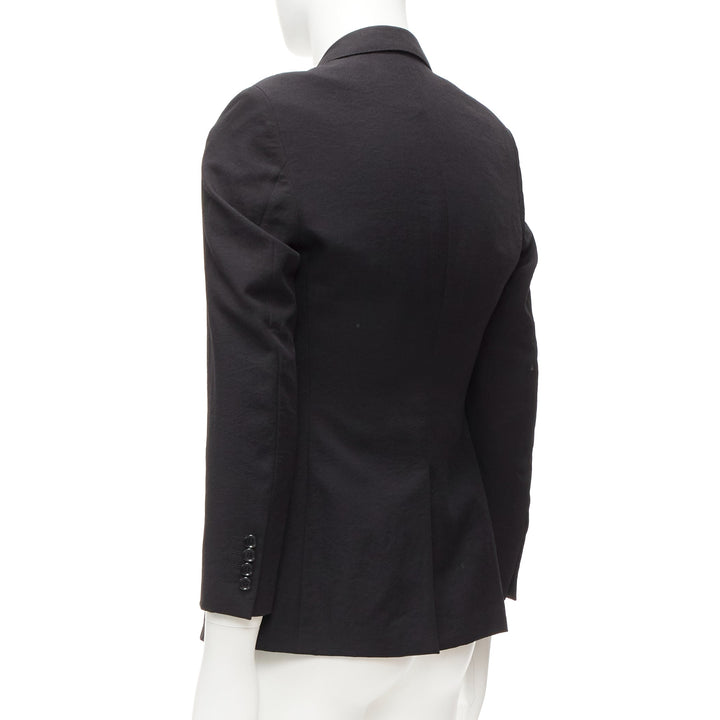 LANVIN black waffle low shine single breast minimal suit blazer EU44 XS