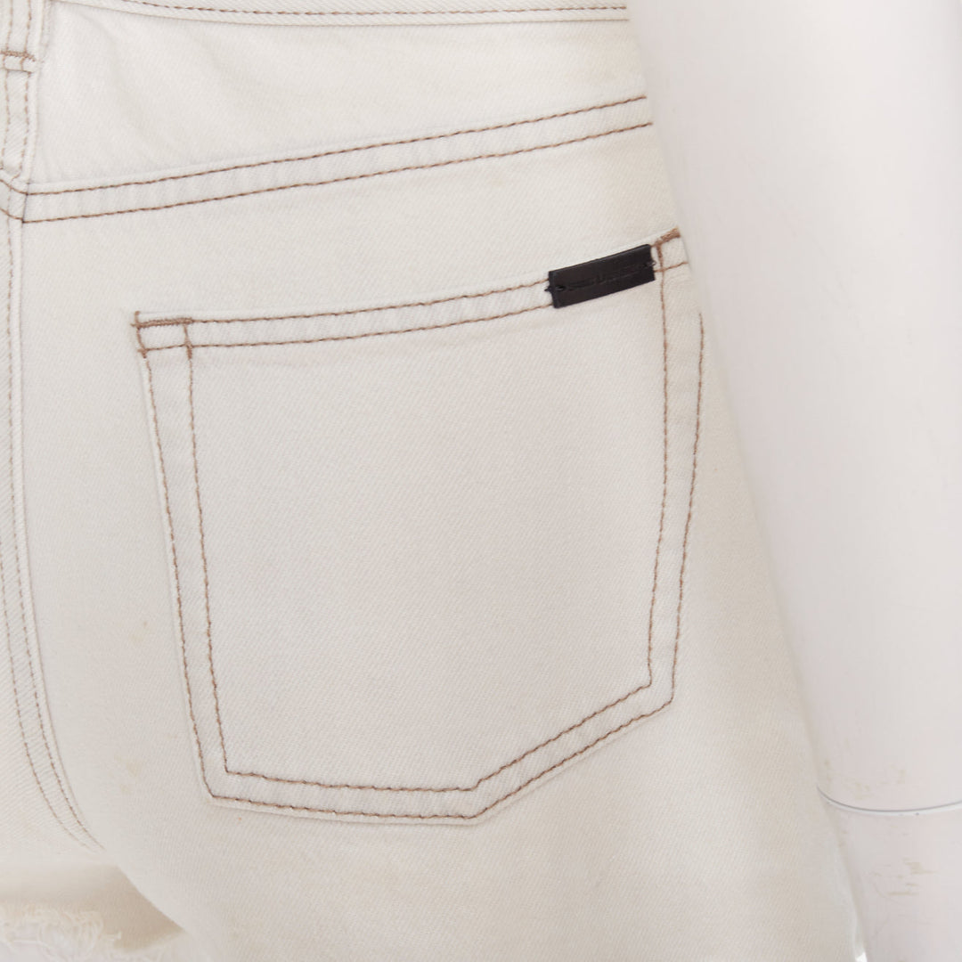 SAINT LAURENT 2021 light grey washed cotton distressed mini shorts 25"