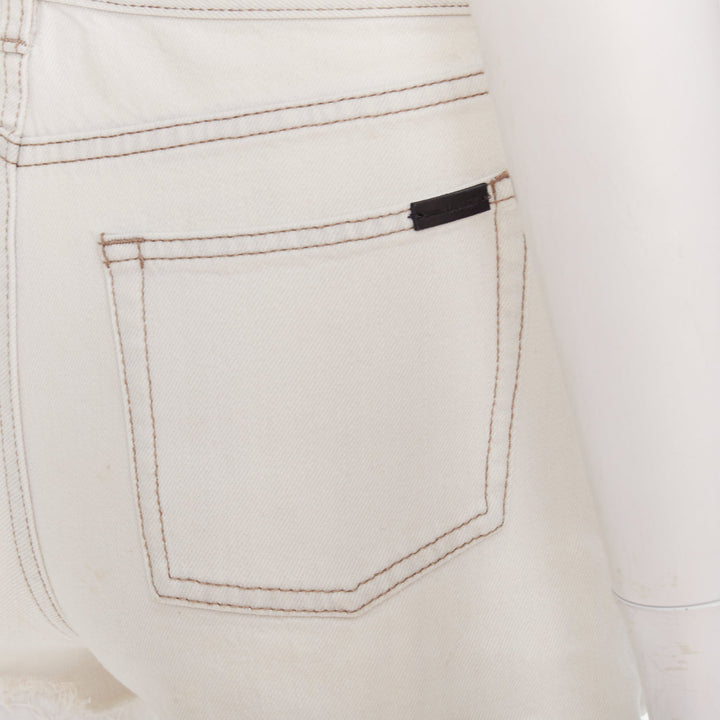 SAINT LAURENT 2021 light grey washed cotton distressed mini shorts 25"