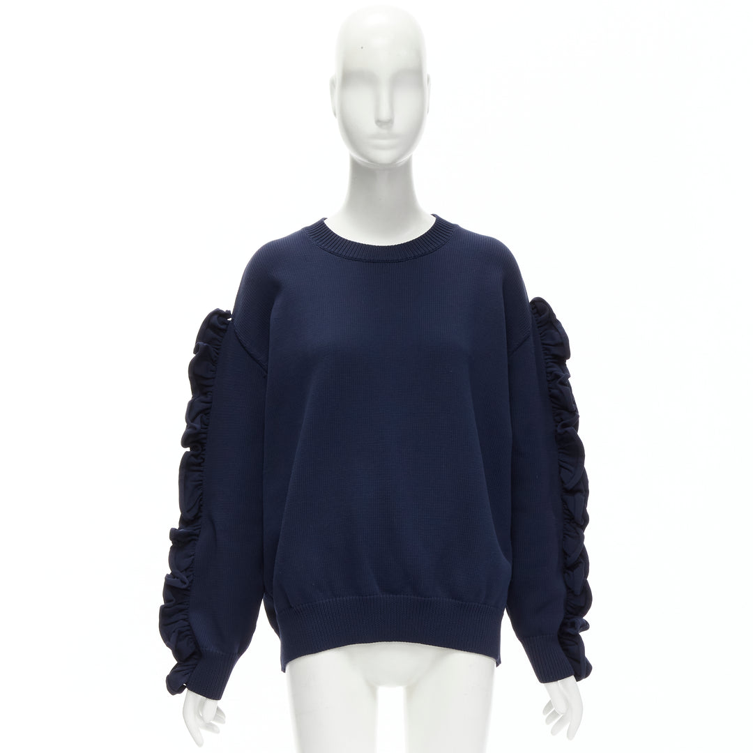 VICTORIA BECKHAM VVB navy blue ruffle sleeve pullover crew sweatshirt UK12 L