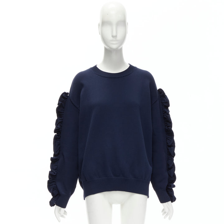 VICTORIA BECKHAM VVB navy blue ruffle sleeve pullover crew sweatshirt UK12 L