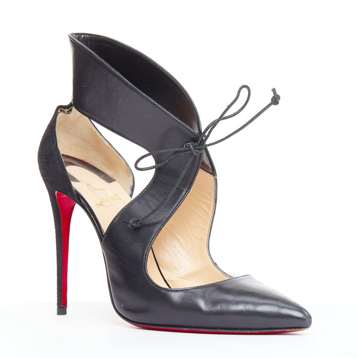 CHRISTIAN LOUBOUTIN Ferme Rouge 100 black cut out pointy pumps EU39
