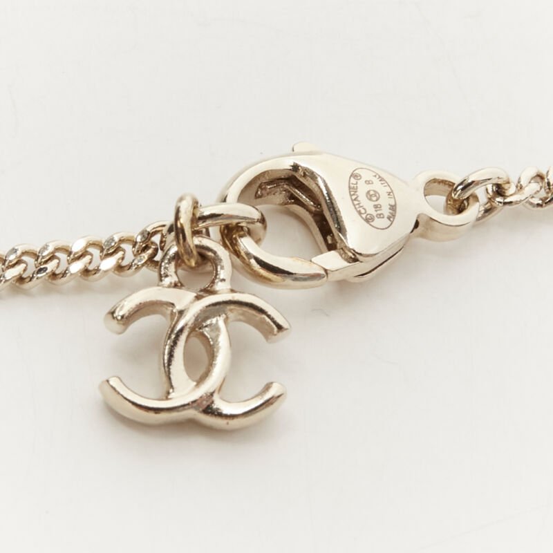rare CHANEL B18 CC white heart drop pearl pendant necklace