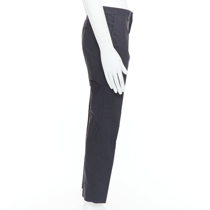 LANVIN black wool blend crepe concealed fly tapered trousers FR44 XS