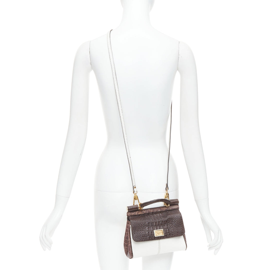 DOLCE GABBANA Miss Sicily brown white mixed scaled leather crossbody bag