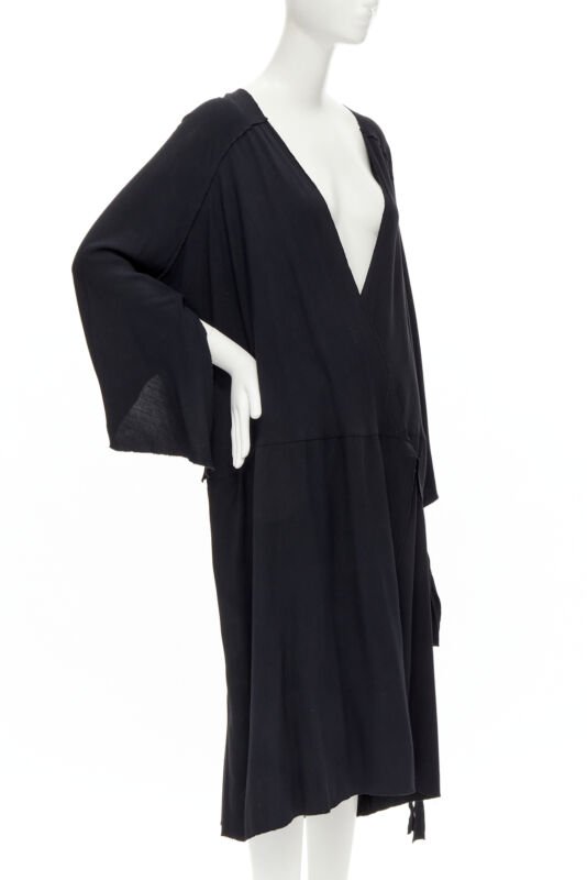 rare COMME DES GARCONS Vintage 1980's black asymmetric wrap kimono robe dress