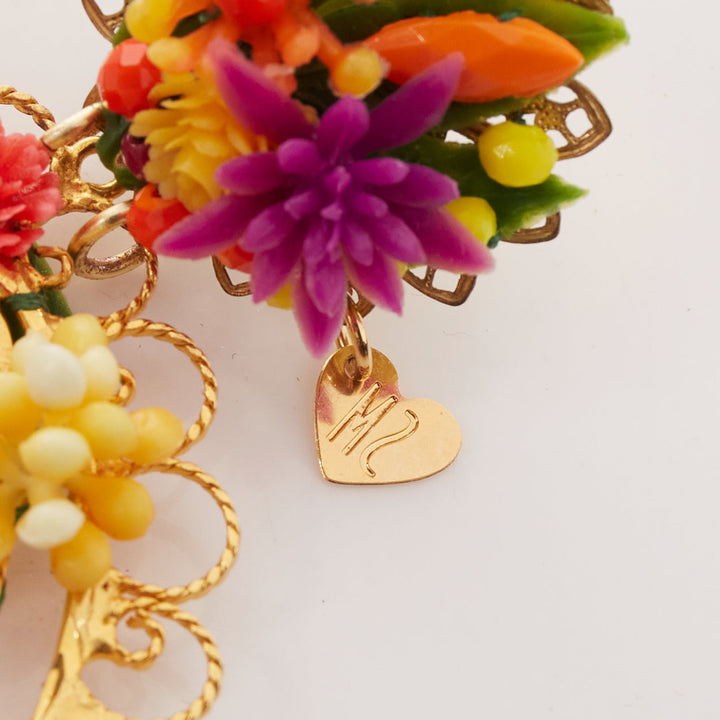 MERCEDES SALAZAR multicolour plastic flower gold rosary clip on earrings