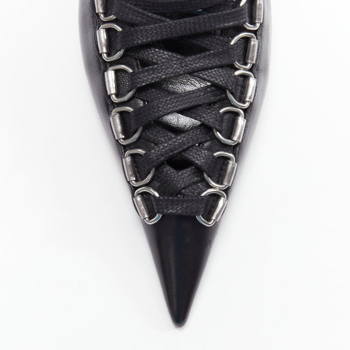 BALENCIAGA Demna Runway Corset 80 black leather silver metal lace up bootie EU36