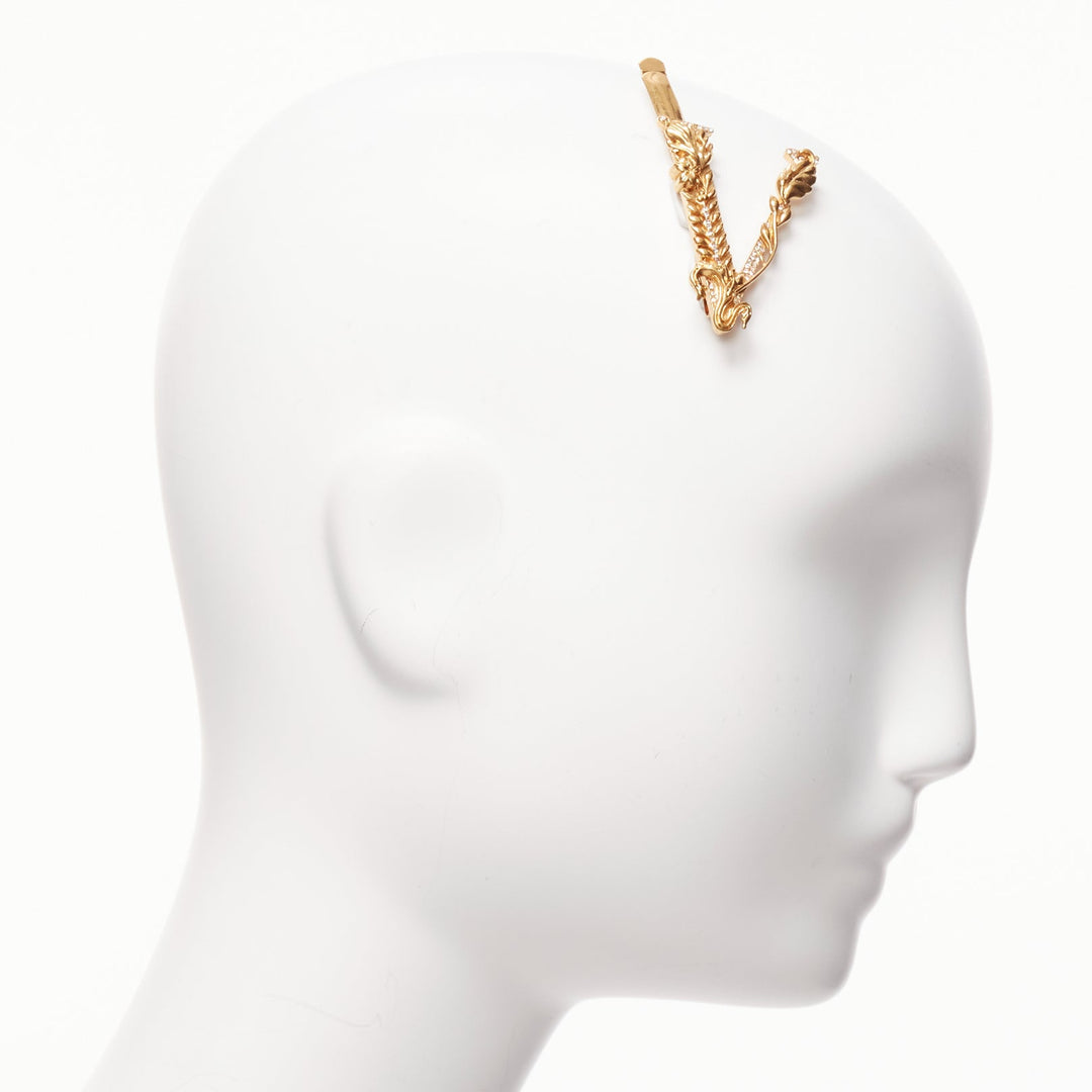 VERSACE Virtus gold baroque big V logo baroque single hair clip